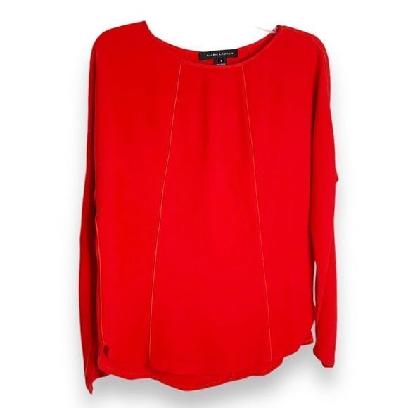 Ralph Lauren Black Label Red Long Sleeve Viscose Acetate Blouse Women’s Size 6 S - Picture 2 of 8